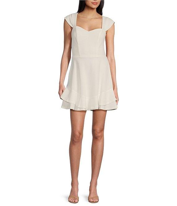 Next Up Sweetheart Neck Cap Sleeve Twist Double Ruffle Hem Dress Product Image