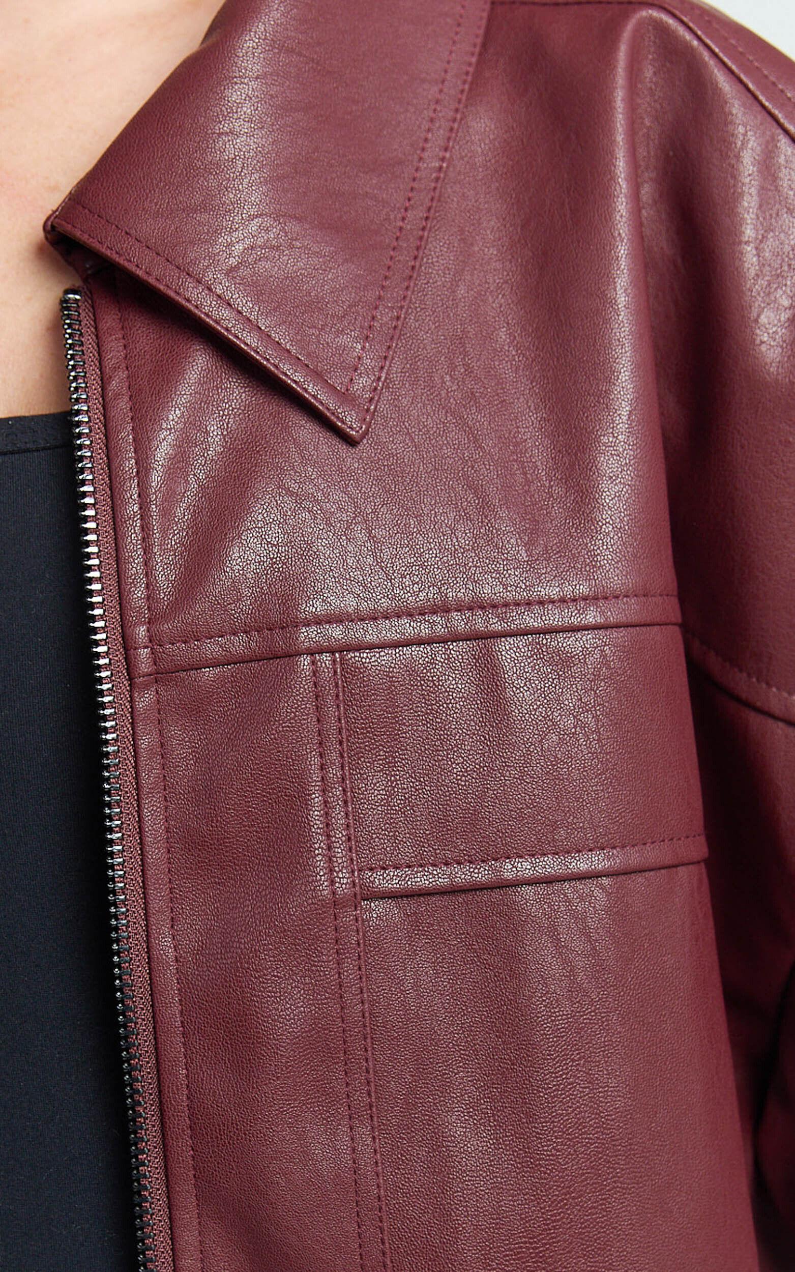 Rosetta Jacket - Oversized Faux Leather Bomber Jacket in Wine Product Image