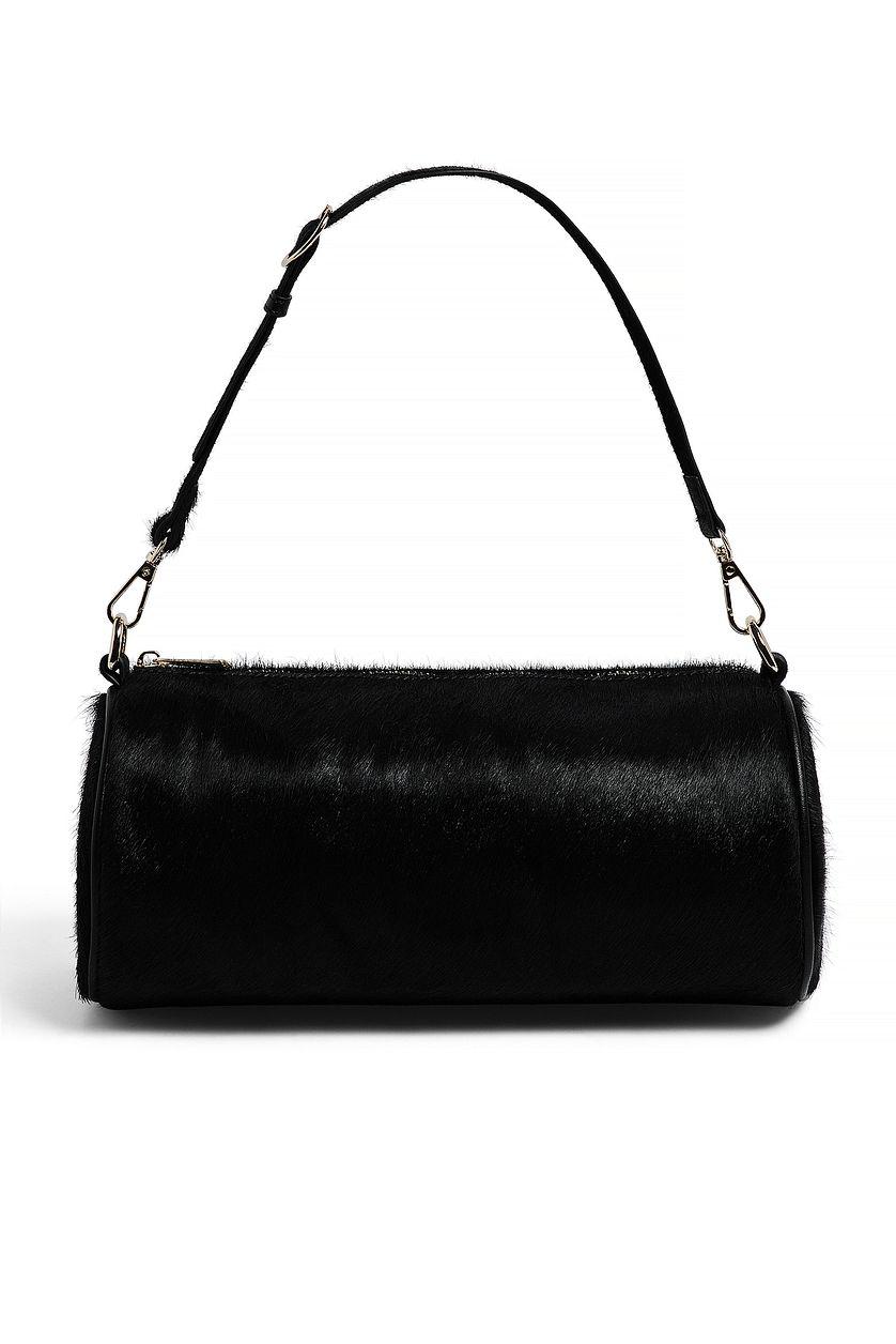 Leather Cylinder Shoulder Bag Black Product Image