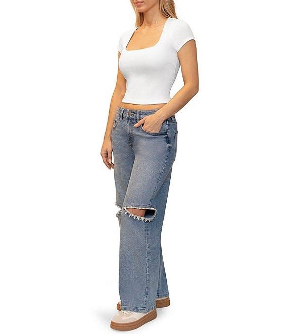 Stevie By Steve Madden Cut Out Jeweled Barrel Jeans Product Image