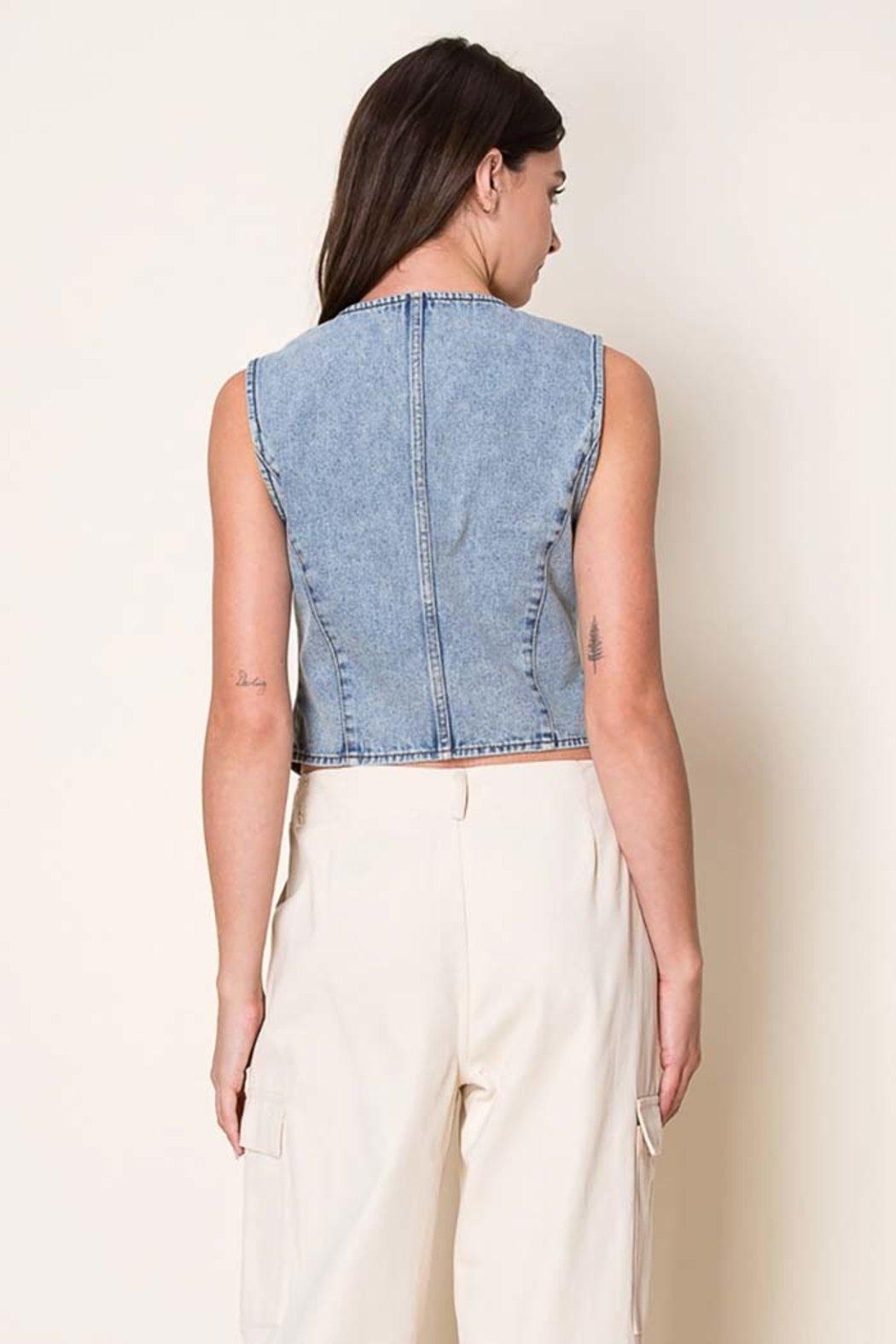 Washed Denim Fitted Vest Product Image