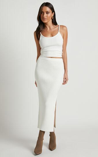 Andalucia Midi Skirt - Ribbed Side Split Skirt in Cream Product Image