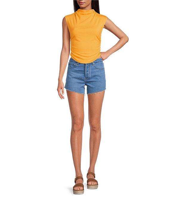 Gianni Bini Knit Mock Neck Cap Sleeve Crop Top Product Image