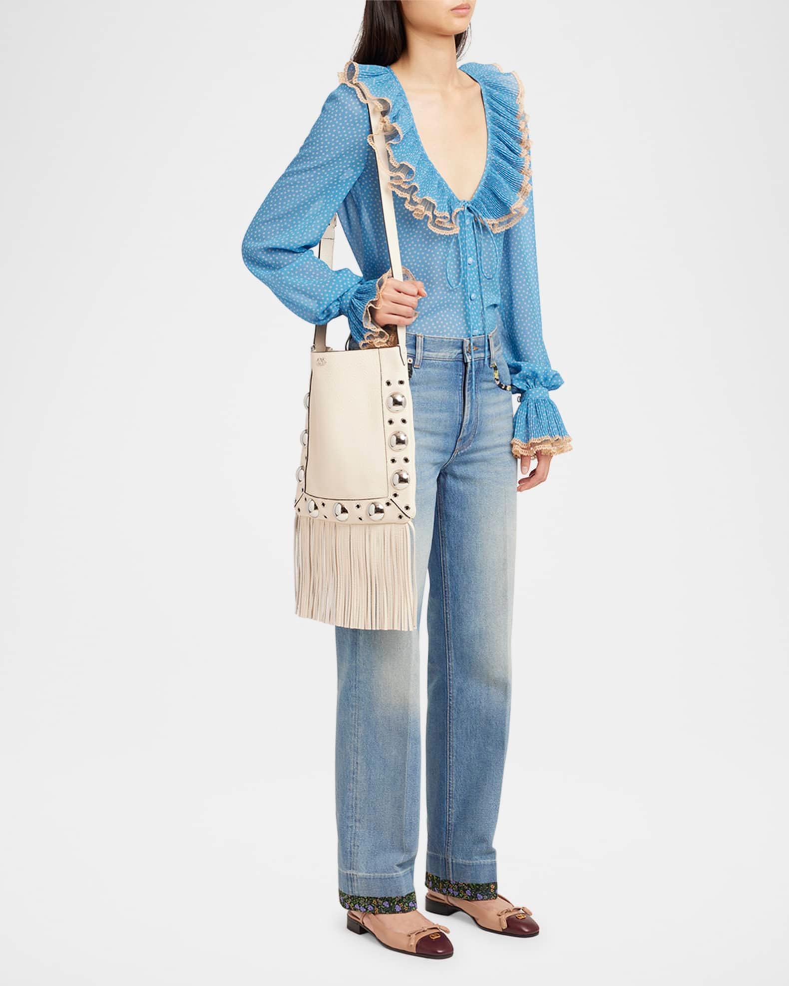 Nellcote Fringe Studded Leather Crossbody Bag Product Image