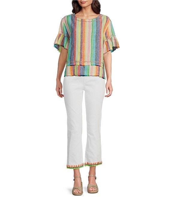 John Mark Pull On Crochet Hem Flare Leg Pants Product Image