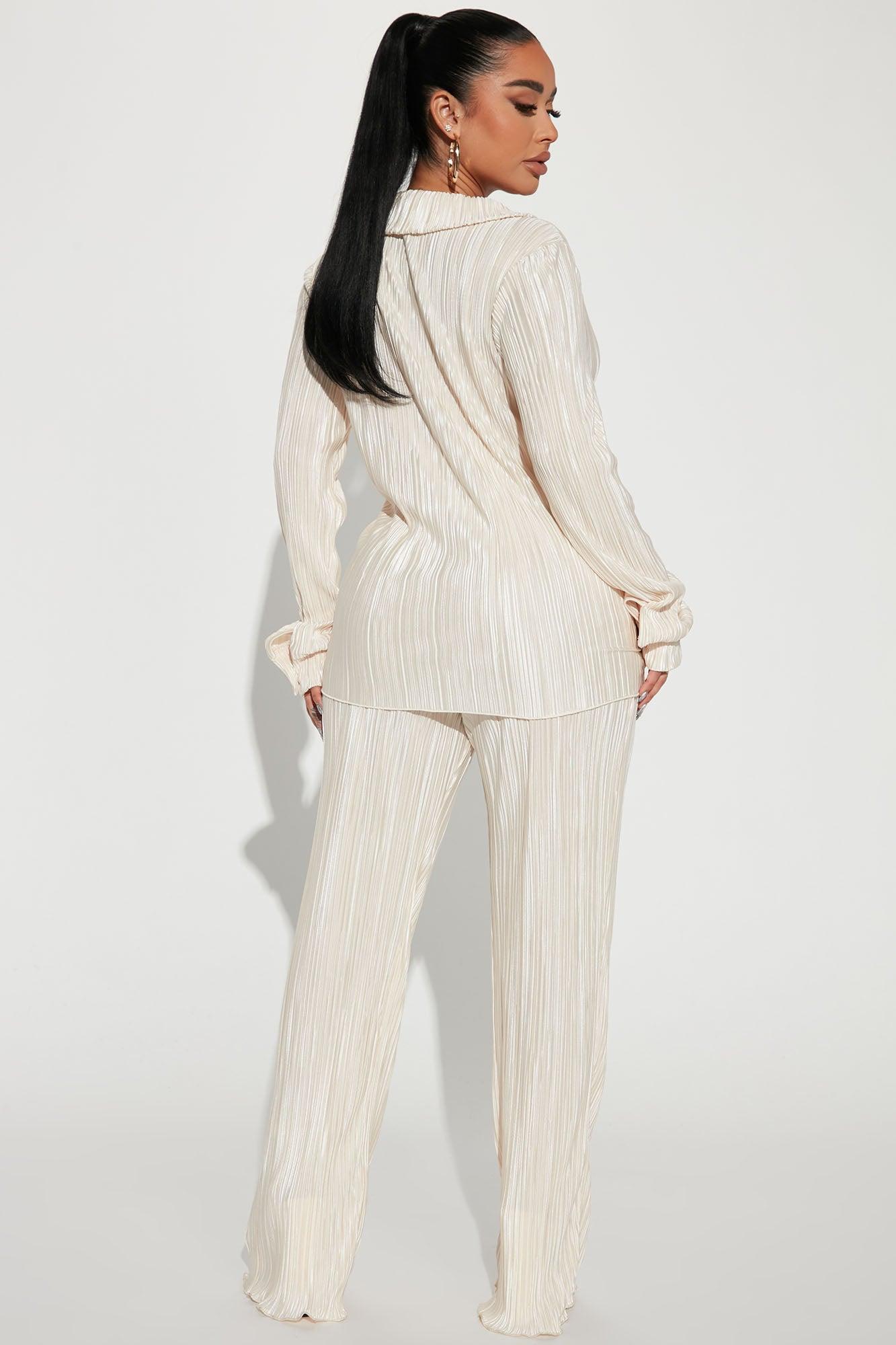 Pick Me Plisse Pant Set - Cream Product Image