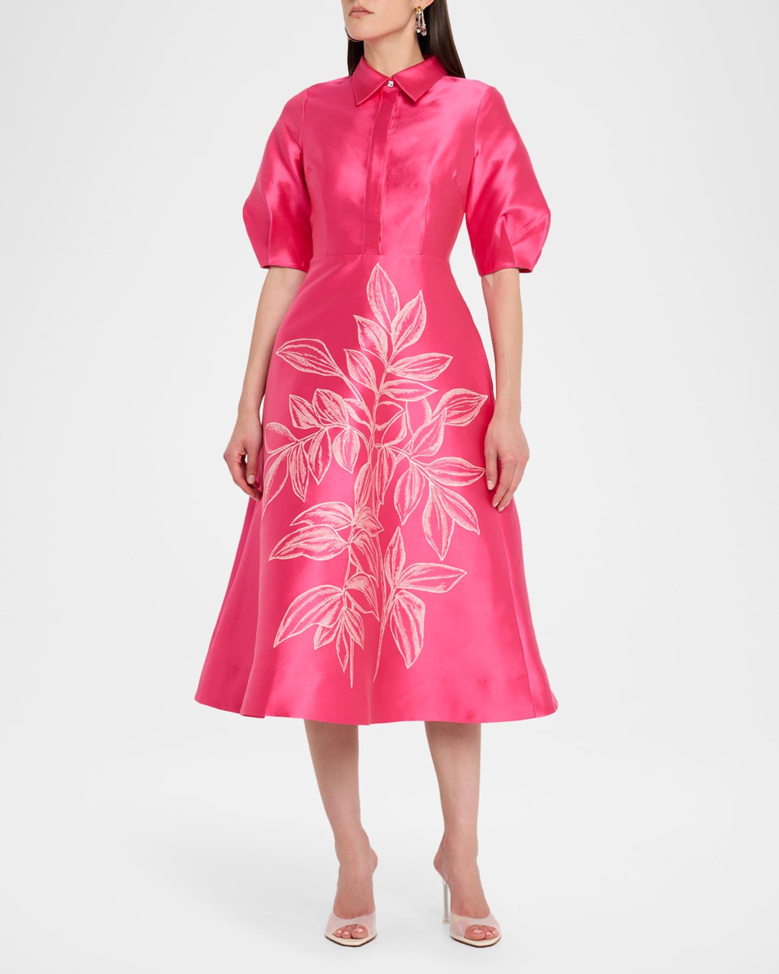 Puff-Sleeve Gazar Midi Shirtdress Product Image