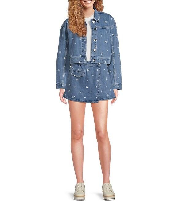 Chelsea & Violet Coordinating Callah Floral Embordered Denim Mini Skirt Product Image