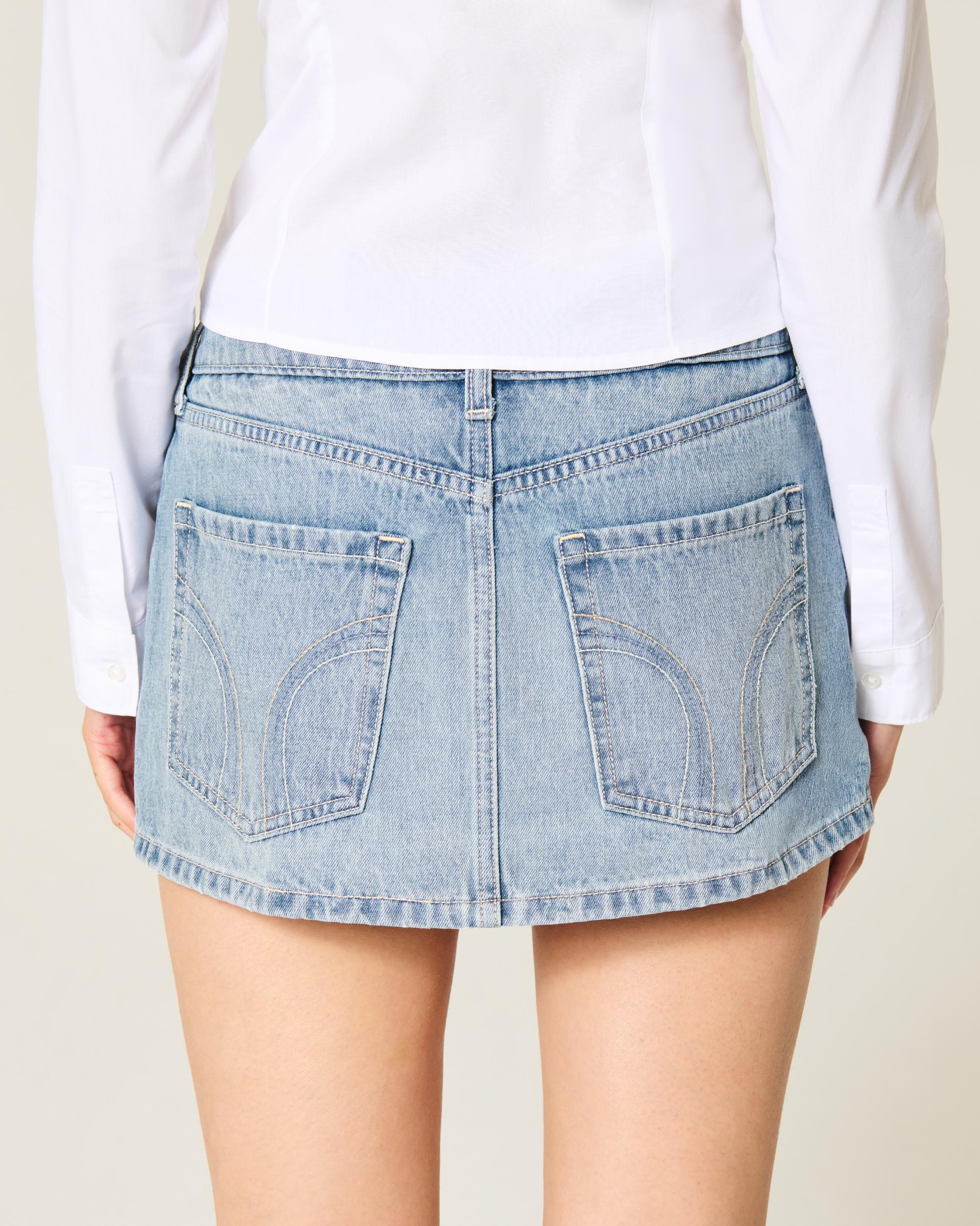Light Wash Studded Denim Mini Skort Product Image