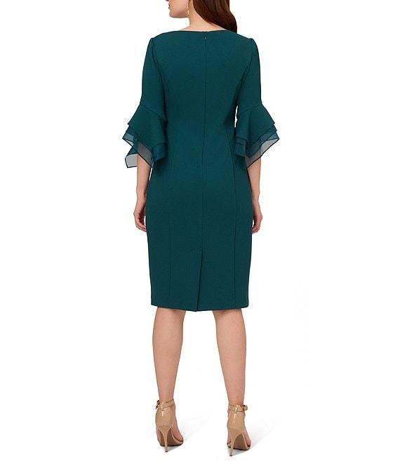Adrianna Papell Stretch Crepe 3/4 Bell Sleeve Boat Neck Sheath Dress Product Image