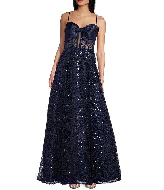 B. Darlin Sweetheart Neck Spaghetti Strap Bow Bodice Ballgown Product Image