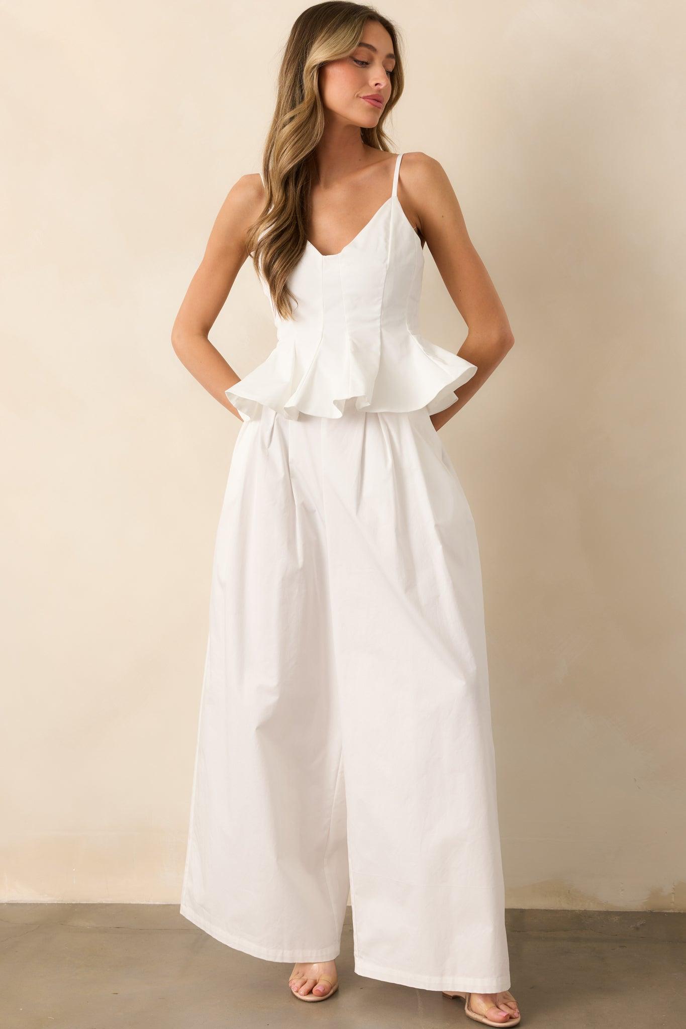 Everyday Bliss Cotton White Wide Leg Pants Product Image