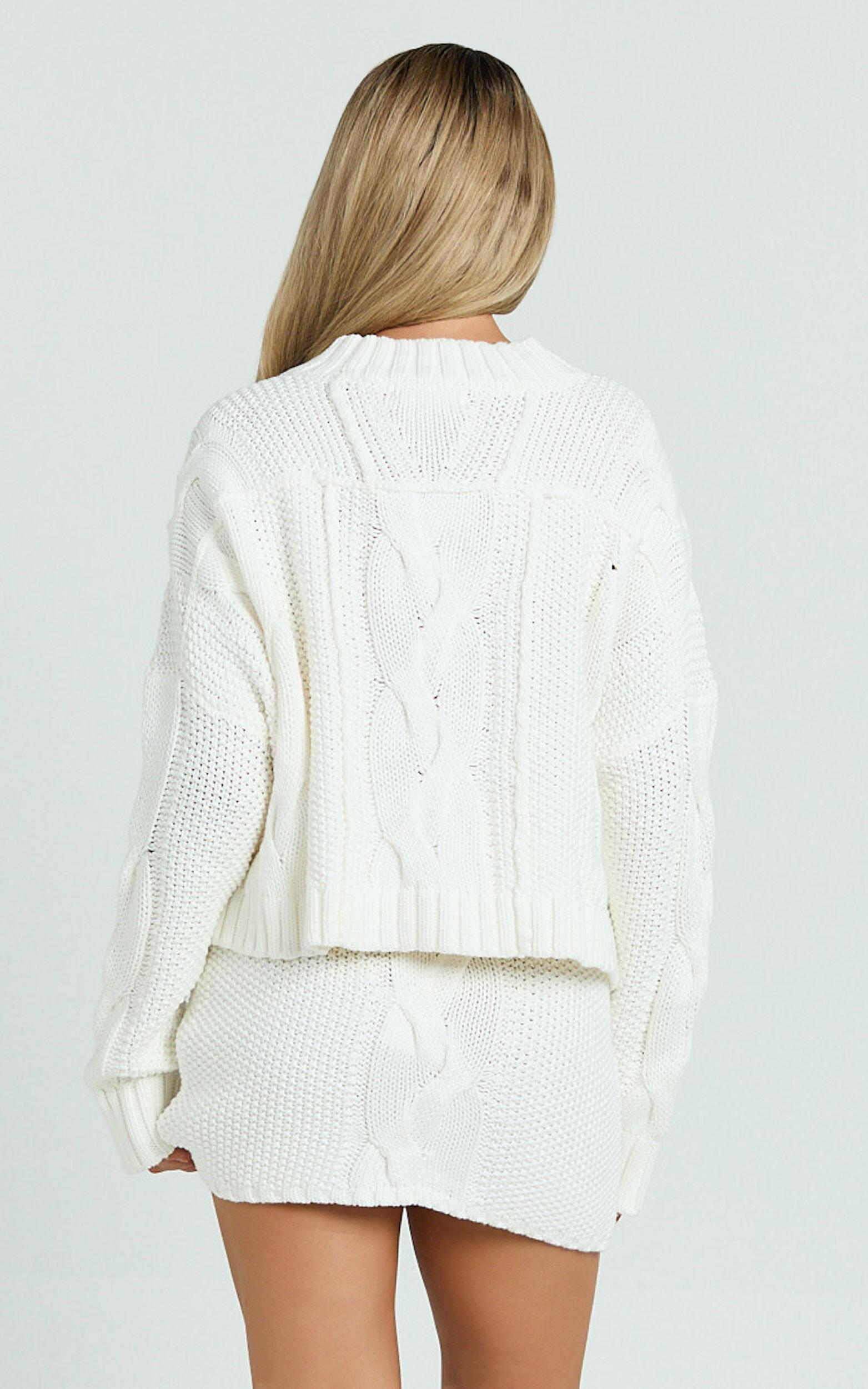 Marge Jumper- Oversized Cable Knit Crew Neck Jumper in White Product Image