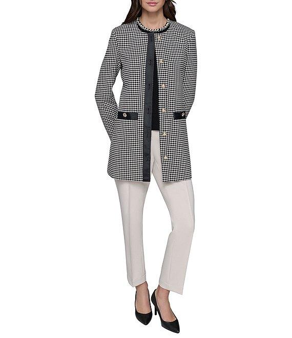 KARL LAGERFELD PARIS Pearl Embellished Collarless Long Sleeve Button Front Topper Product Image