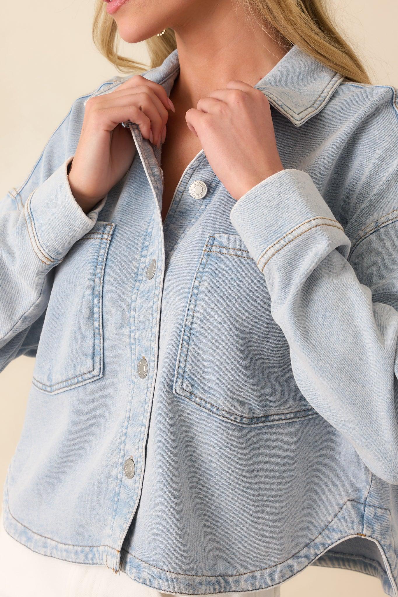 Z Supply All Day Cropped Washed Indigo Knit Jacket Product Image