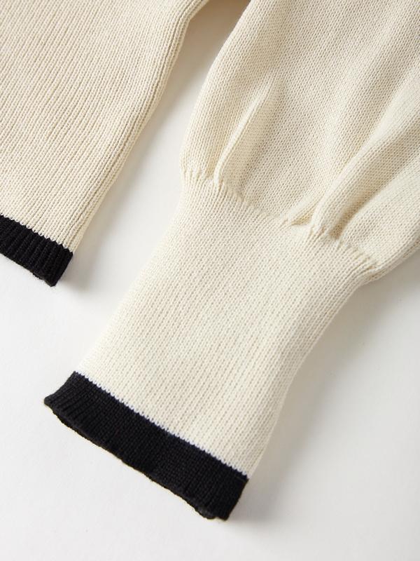 Contrast Trim Off Shoulder Cropped Long Sleeve Knit Product Image