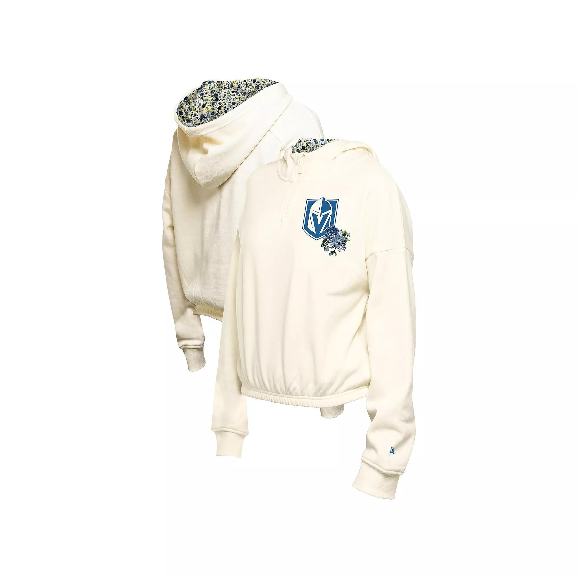 Women's New Era Cream Vegas Golden Knights Glam Game Quarter-Zip Cropped Floral Hoodie Pullover, Size: XL, Lvk Beige Product Image