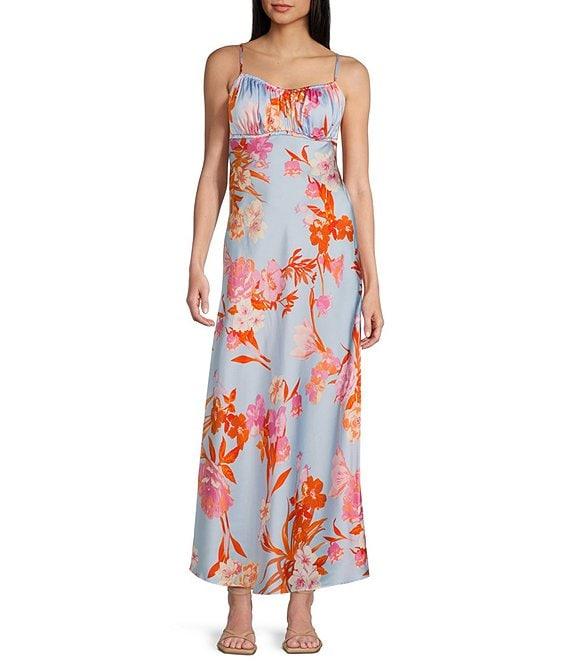 B. Darlin Spaghetti Strap Emma Floral Printed Bodice Midi Dress Product Image
