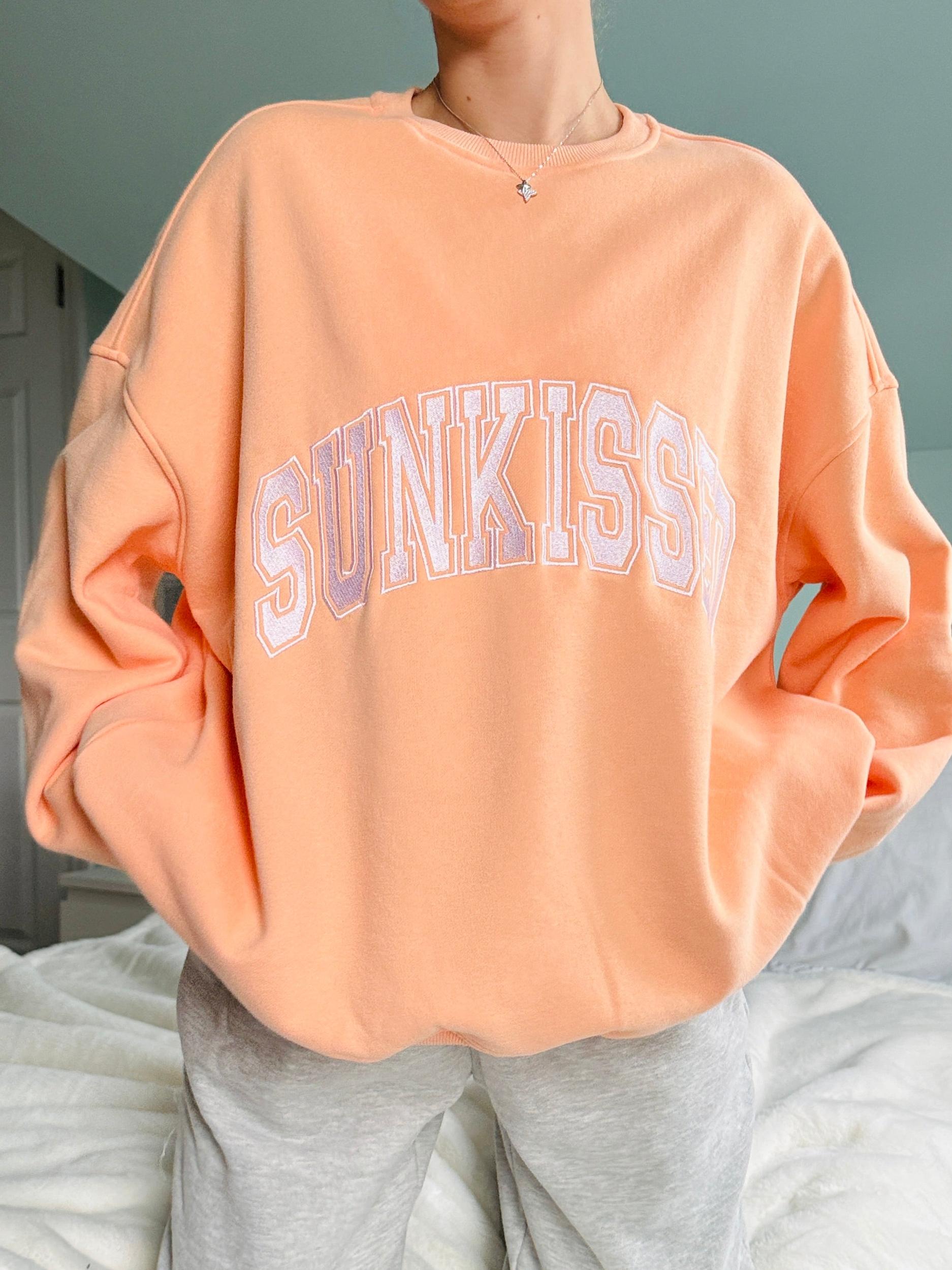 Sherbet Orange Varsity Embroider Sweatshirt Product Image