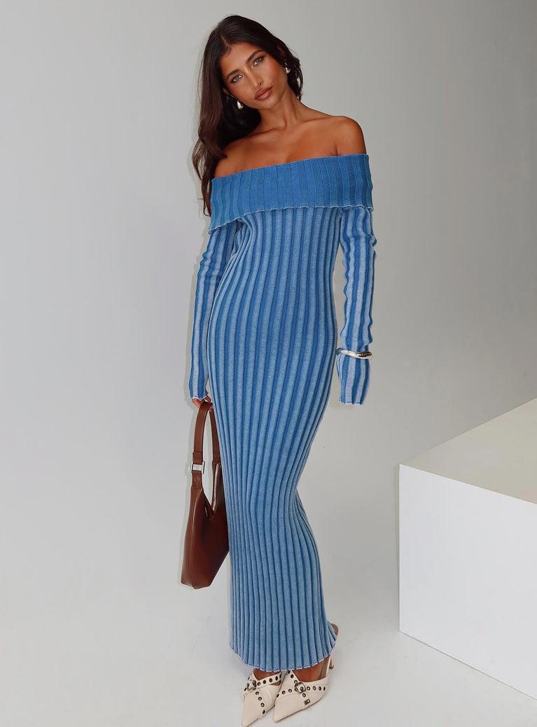 Mariska Long Sleeve Rib Maxi Dress Blue Product Image
