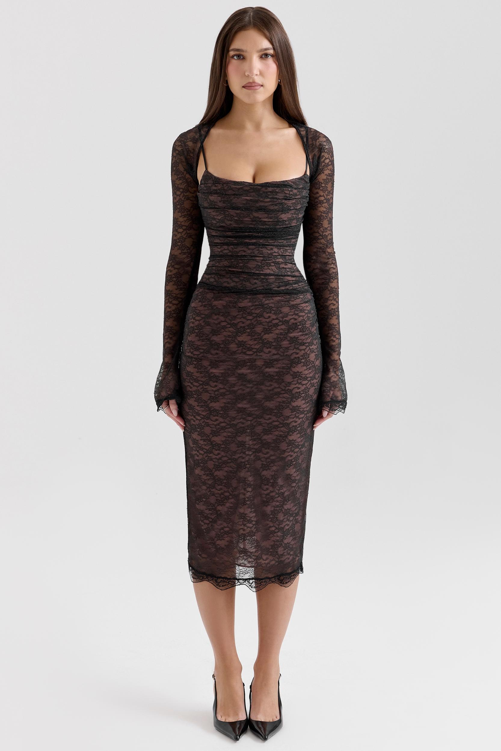 Gaia  black lace corset midi dress Product Image