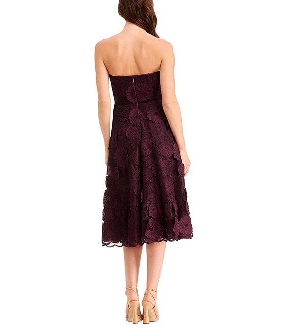 Dress the Population Kailyn 3D Floral Applique Mesh Strapless Fit & Flare Midi Dress Product Image