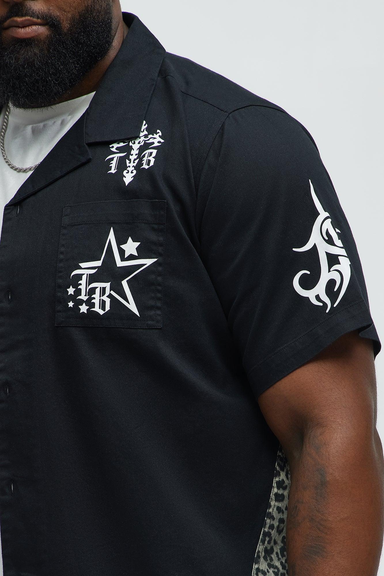 Cosmic Distortion Animal Print Short Sleeve Button Up Shirt - Black/combo Product Image