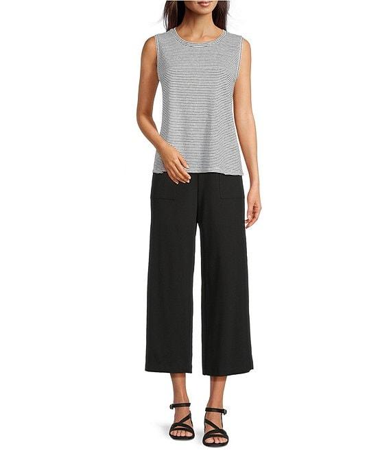 Eileen Fisher Striped Organic Linen Jersey Crew Neck Sleeveless Tank Product Image
