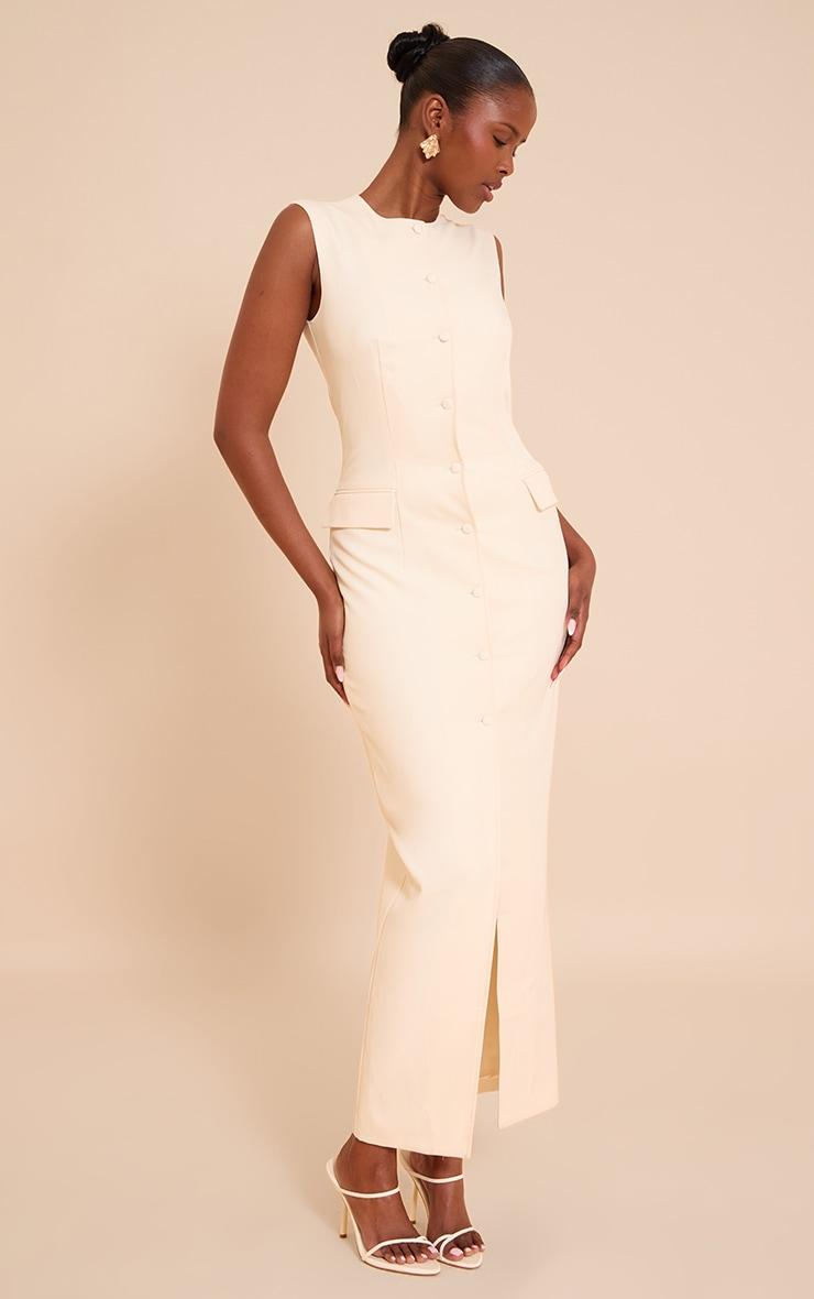 Butter Cream Woven Button Maxi Dress Product Image