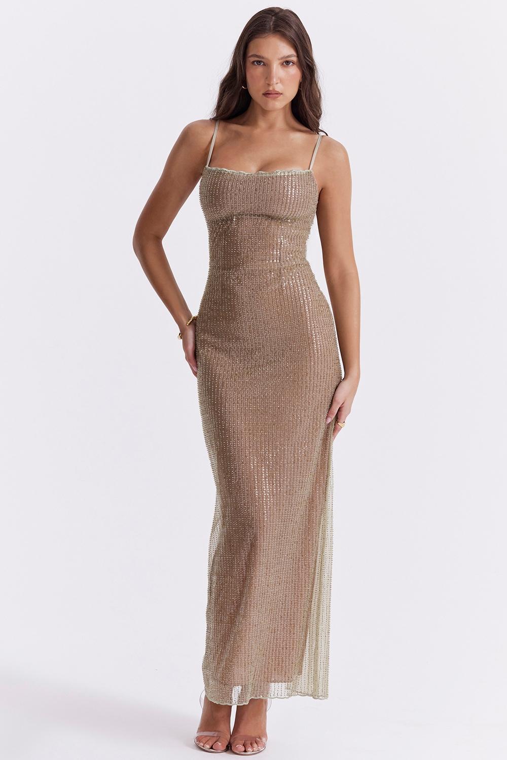 Alondra  cafe au lait beaded maxi dress - limited edition Product Image
