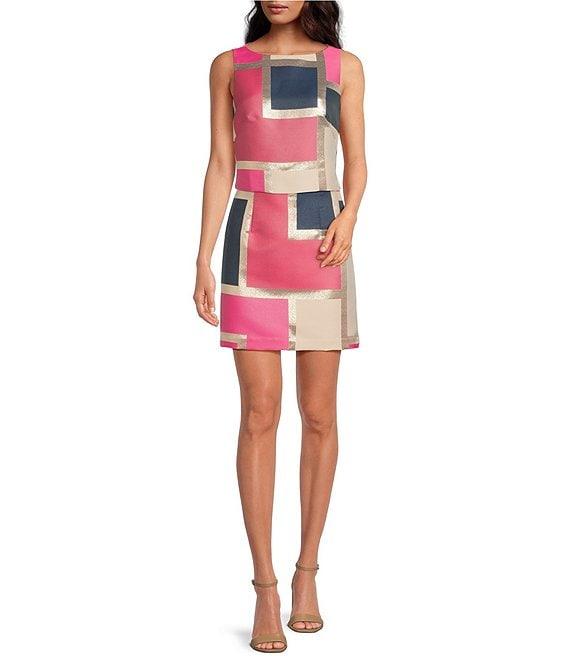 Trina Turk Cayley Color Block Jacquard Boat Neck Sleeveless Coordinating Top Product Image
