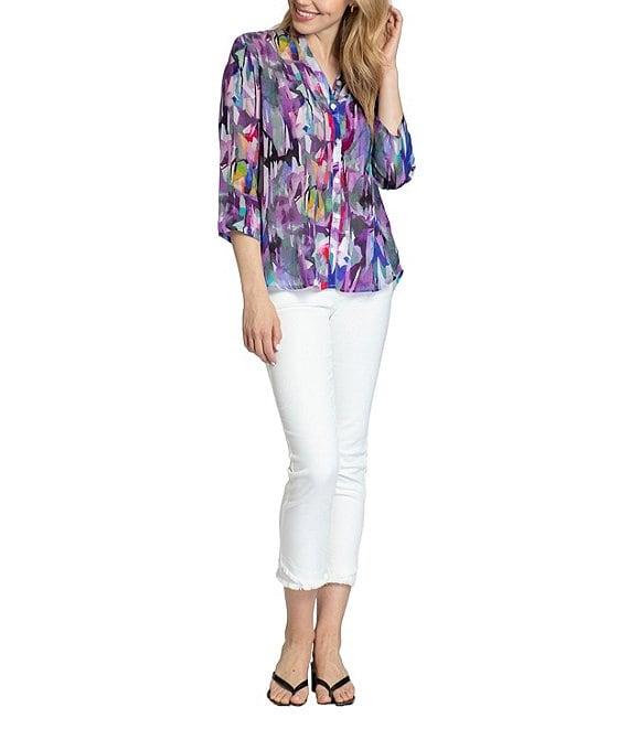 APNY Printed Mandarin Collar Neckline 3/4 Sleeve Blouse Product Image