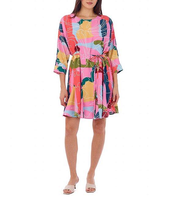 CROSBY by Mollie Burch Lucy Floral Whimsy Boat Neck 3/4 Sleeve Dress Product Image