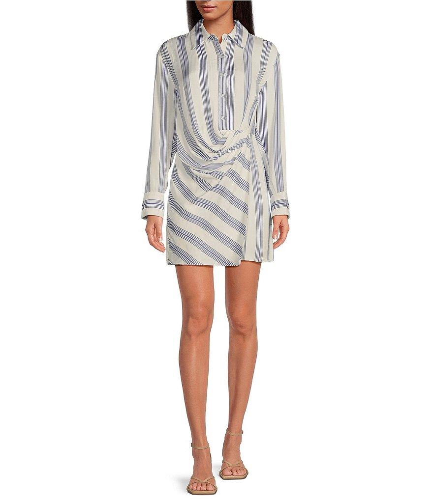 Gianni Bini Diane Striped Button Front Faux Wrap Dress Product Image