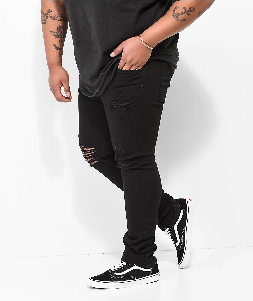 Empyre Verge Destroyed Black Tapered Skinny Jeans Product Image