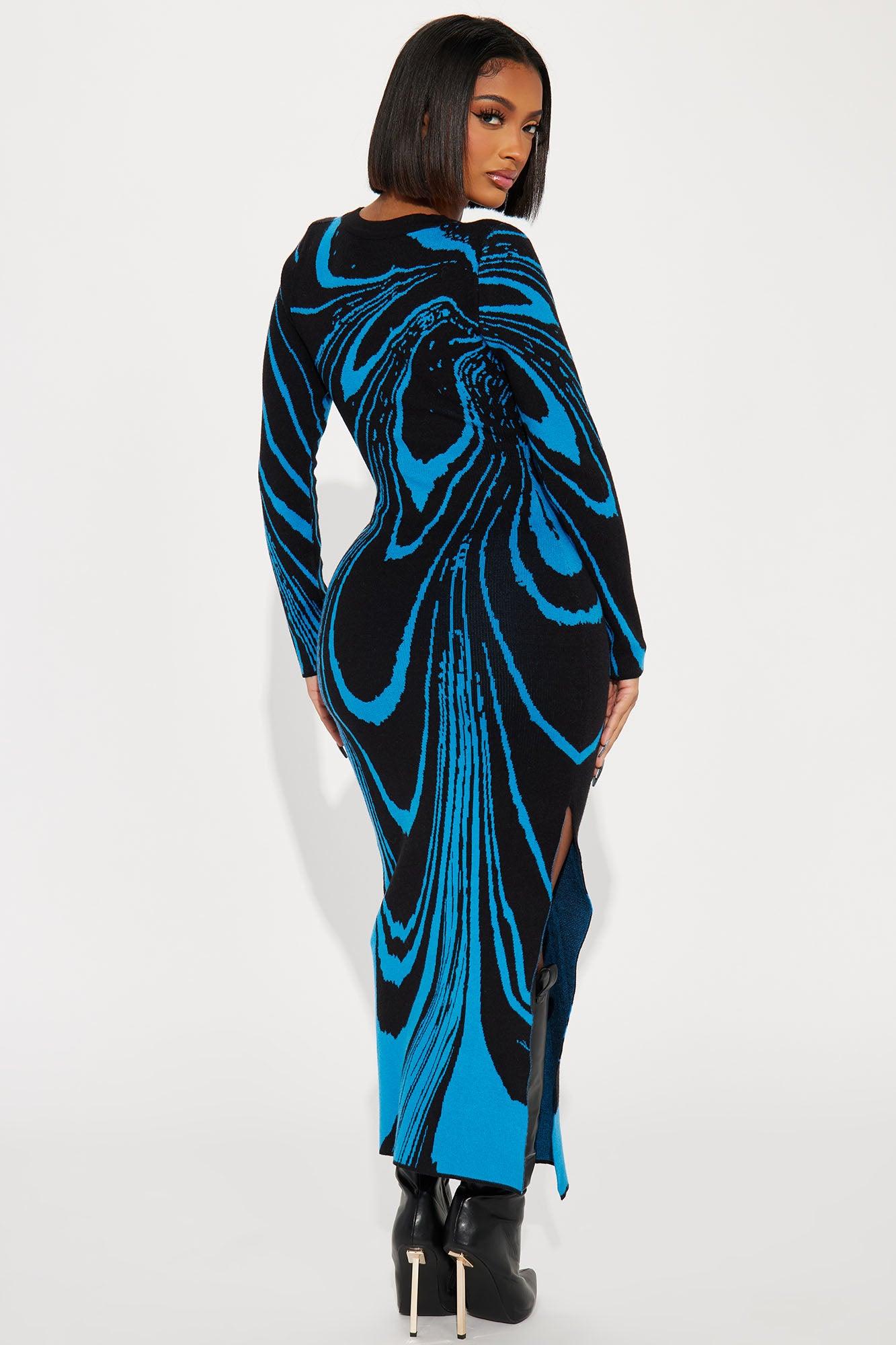 Amara Abstract Sweater Maxi Dress - Blue/combo Female Product Image