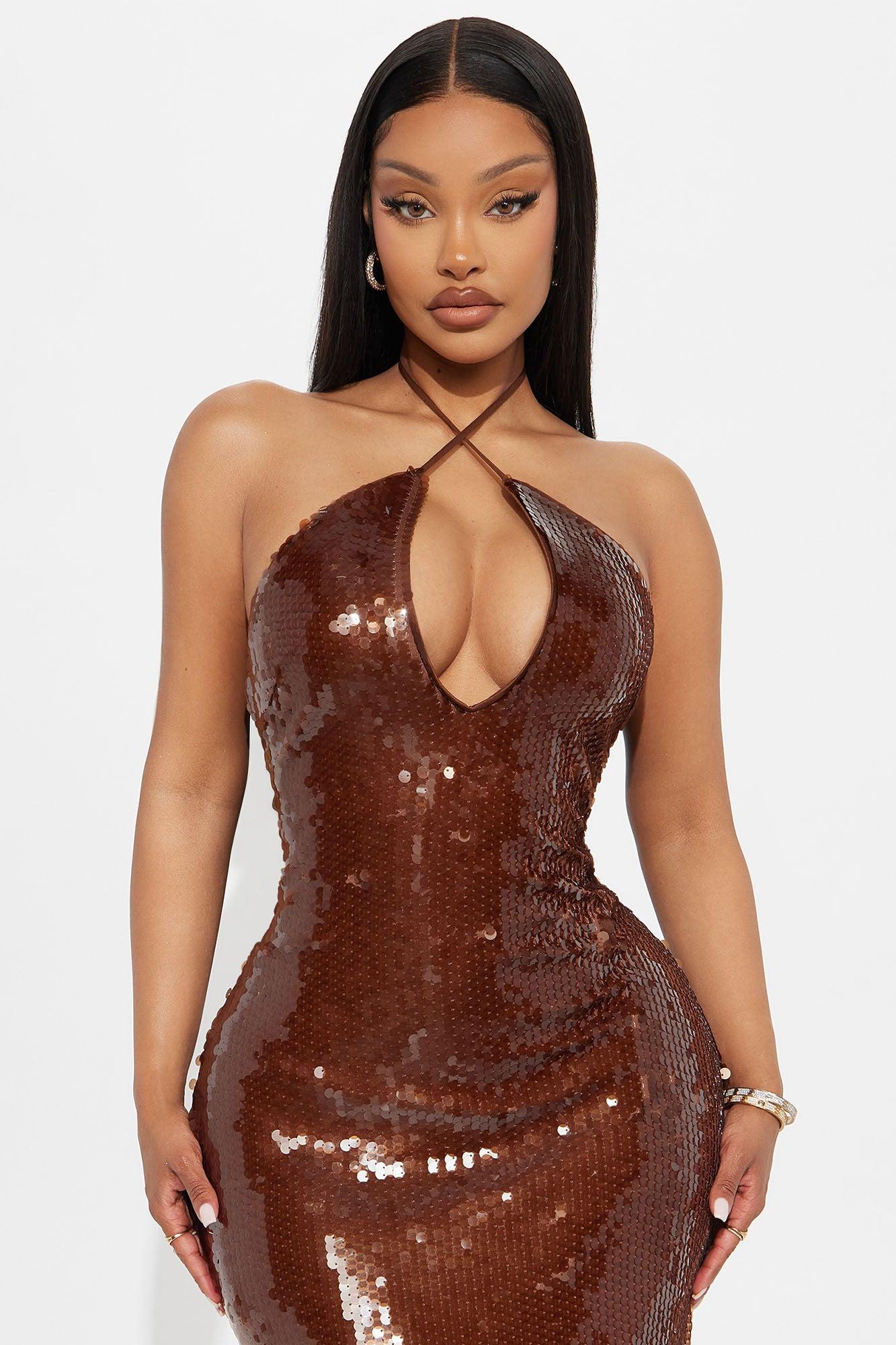 Always Shining Sequin Maxi Dress - Brown Product Image