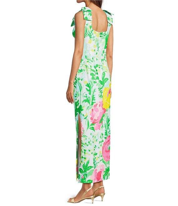 Lilly Pulitzer Bernice Satin Back Crepe Poppy Party Print Square Neck Sleeveless Bow Shoulder Midi Dress Product Image