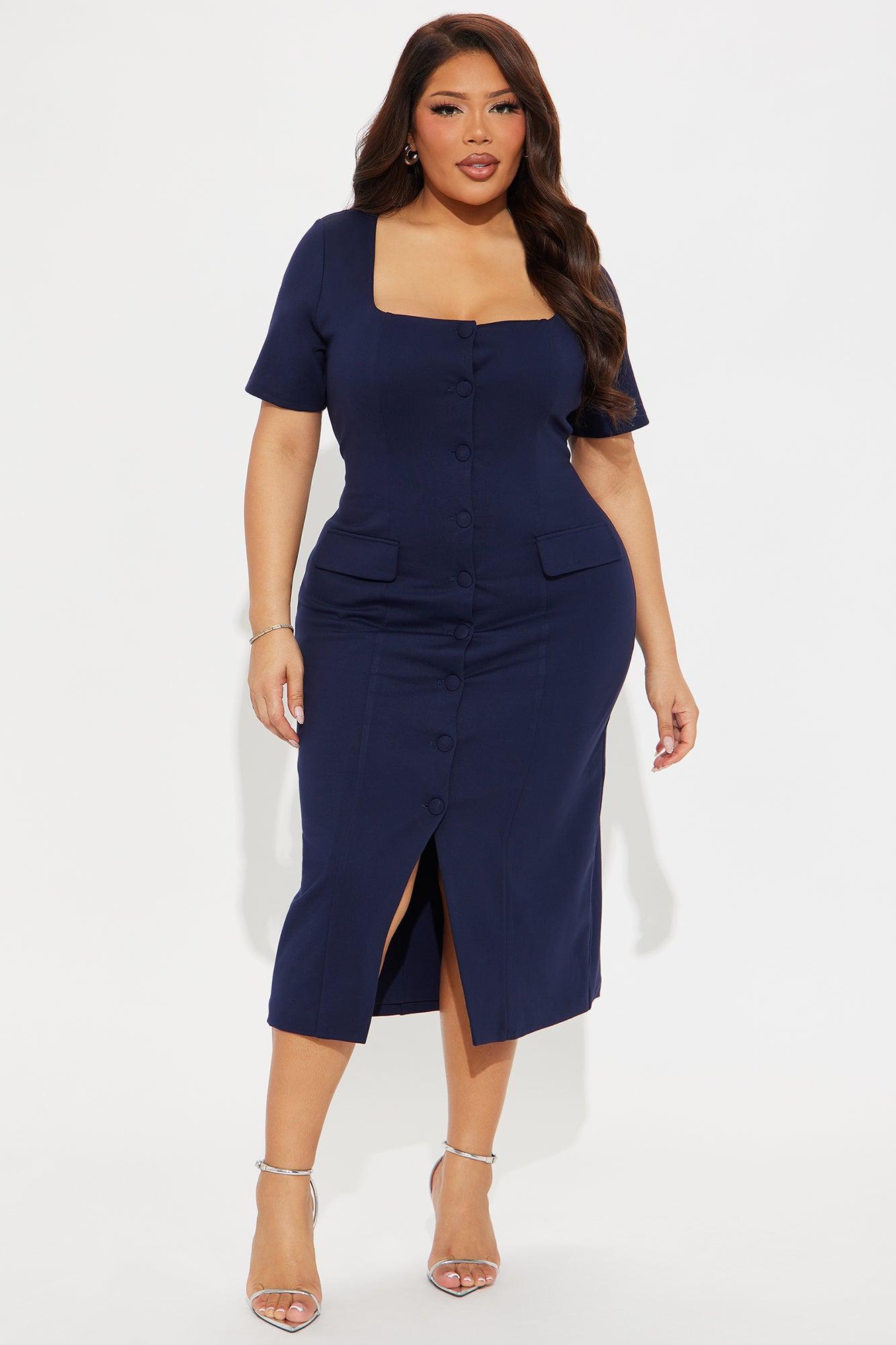 The Velina Ponte Midi Dress - Navy Product Image