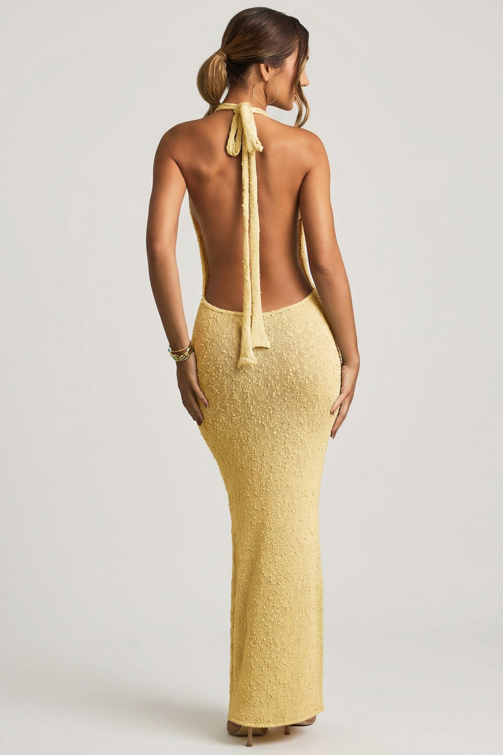 Bouclé Halterneck Maxi Dress in Yellow Girls Product Image