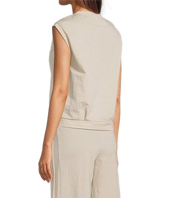 Feather Gray Cotton-Blend Crew Neck Sleeveless Pleated Muscle Tee Product Image