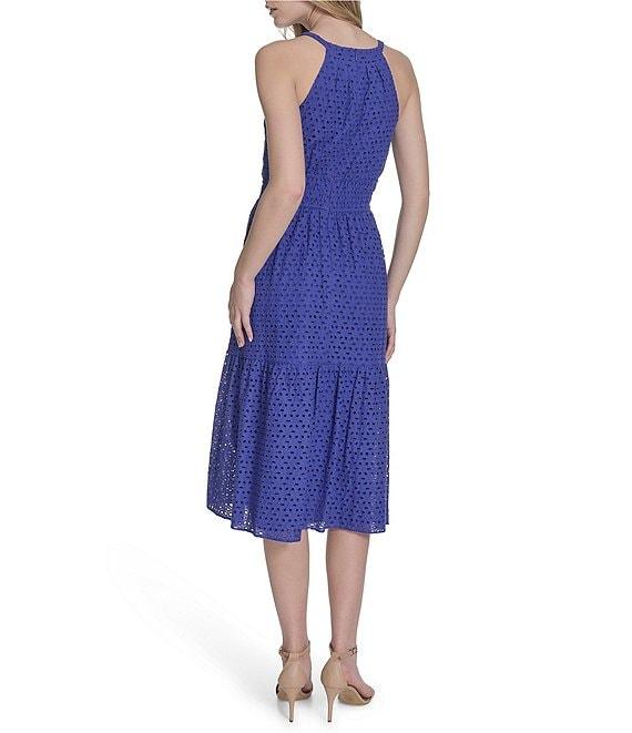 Vince Camuto Halter Neck Sleeveless Embroidered Midi Dress Product Image