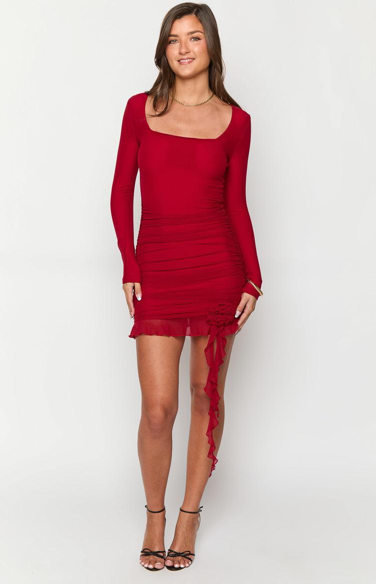 Solora Red Long Sleeve Mini Dress Product Image