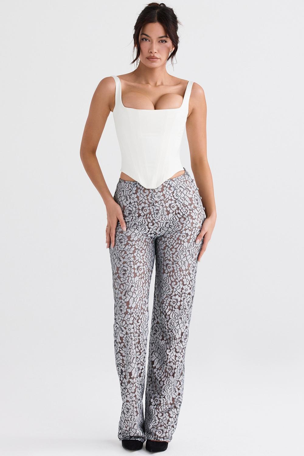 Mara  silver metallic lace trousers Product Image