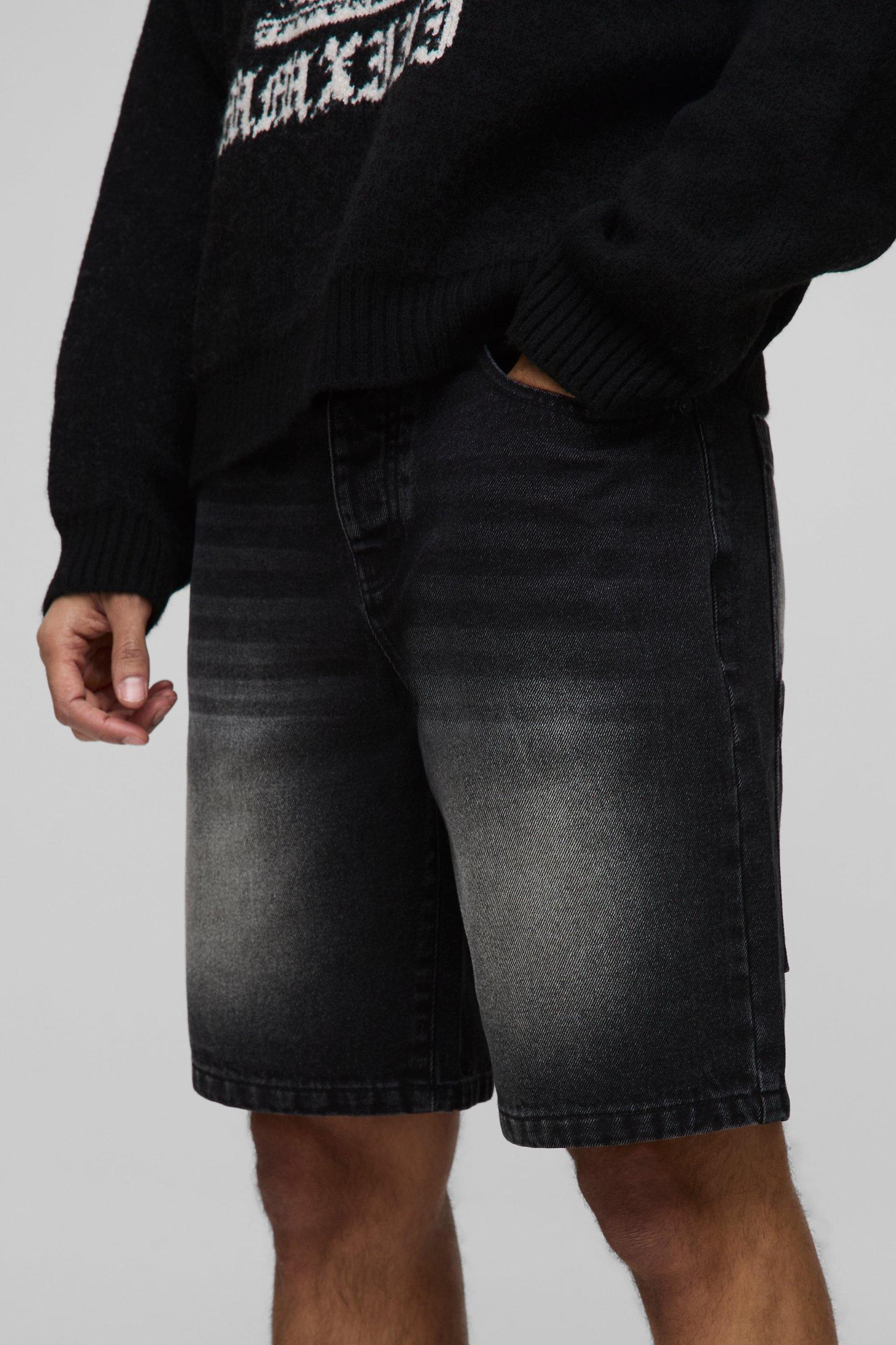 Relaxed Fit Extreme Washed Woven Tab Jean Shorts | boohooMAN USA Product Image