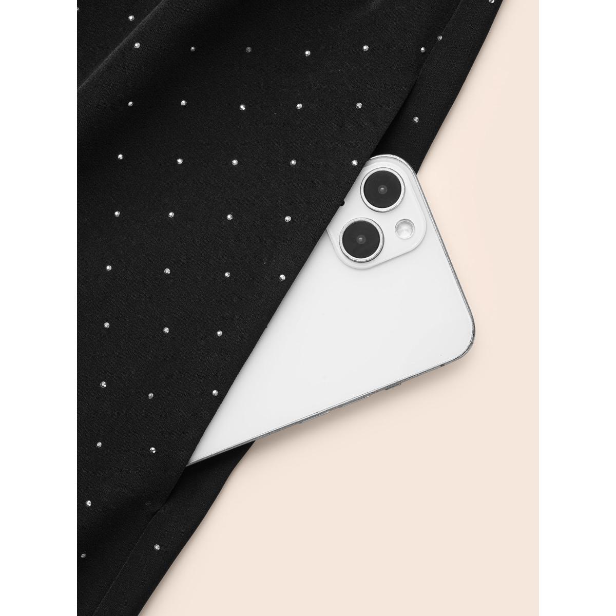 Plus Size V Neck Rhinestone Patchwork Ruffles Dress Pureblack Women Cocktail Rhinestone detailing Party Curvy Bloomchic 12/L Product Image