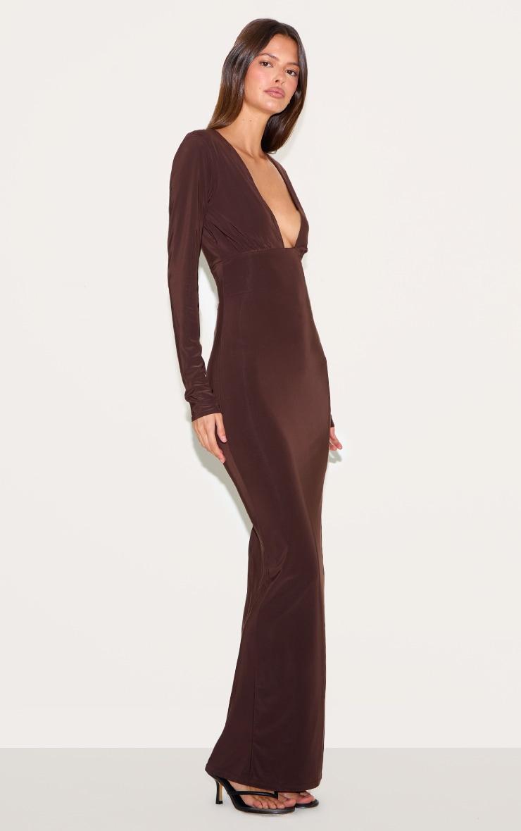  Deep Chocolate Double Layer Deep Plunge Maxi Dress Product Image