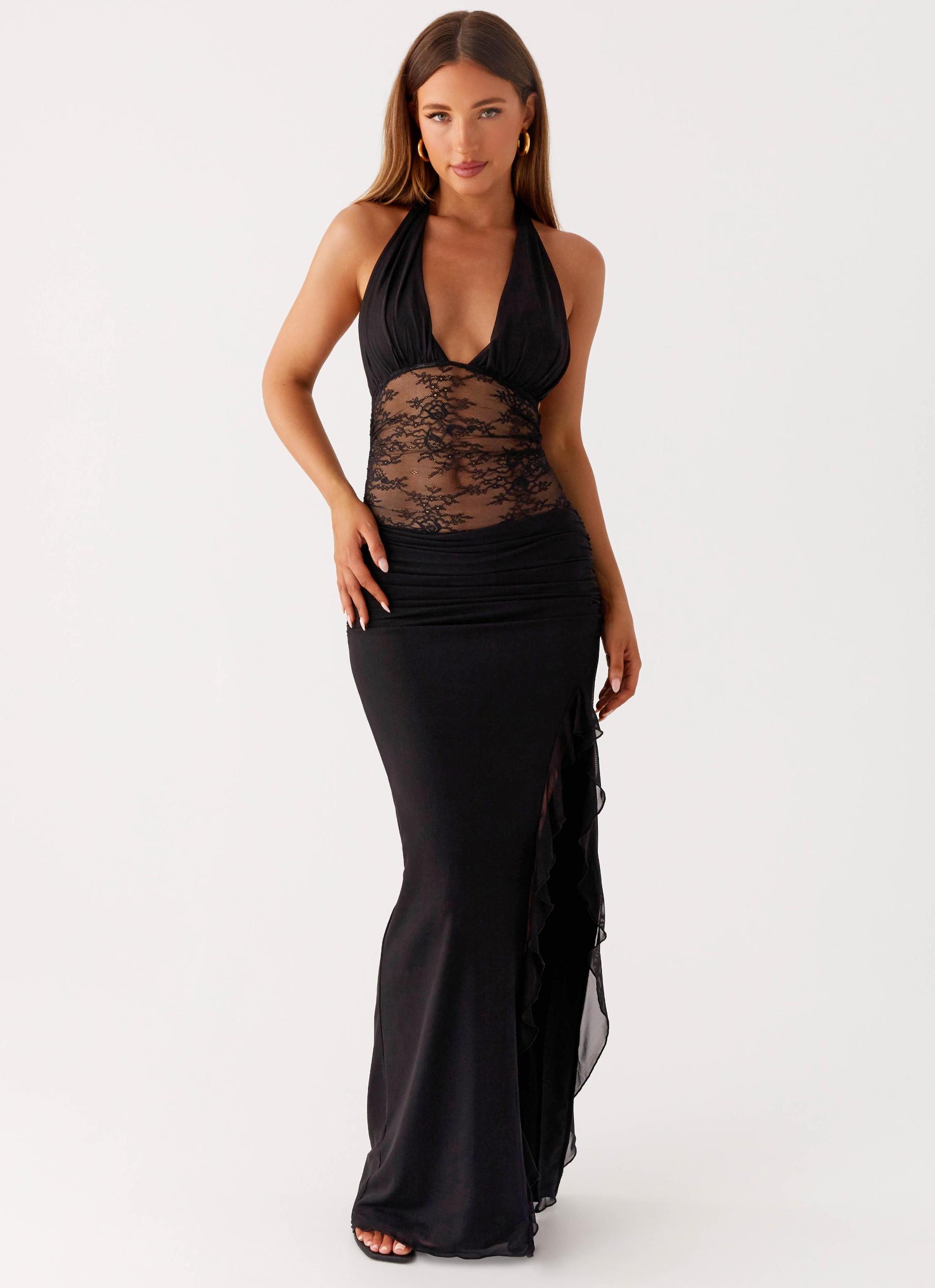 Wrenna Halter Neck Maxi Dress - Black Product Image