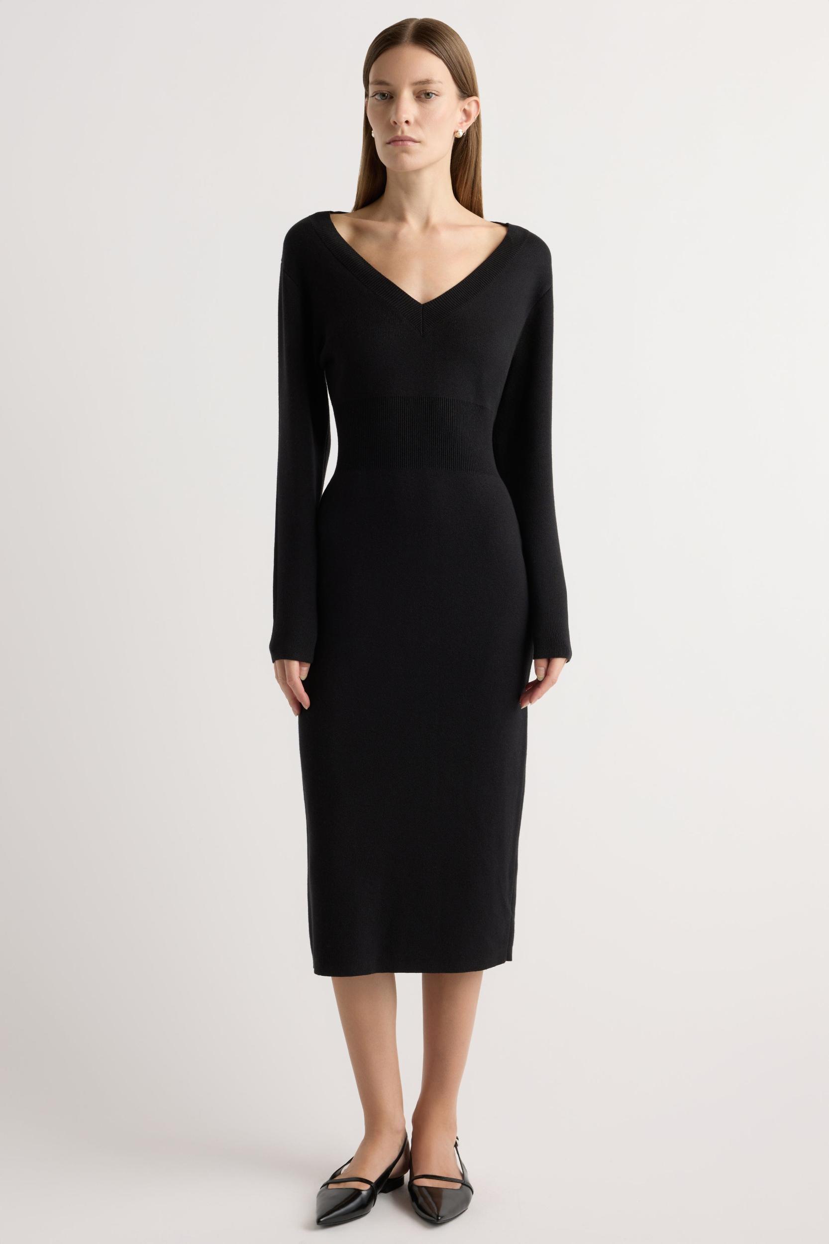 Bora Off-Shoulder V-Neck Sweater Dress Product Image