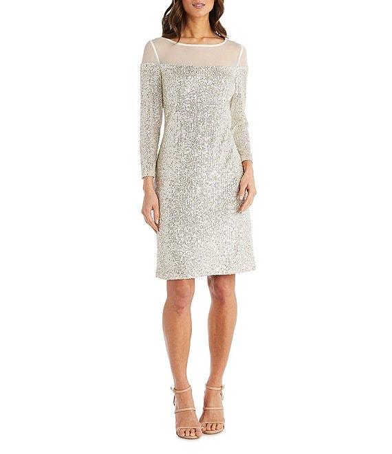 R & M Richards Allover Sequin Illusion Neck Sheath Dress Product Image